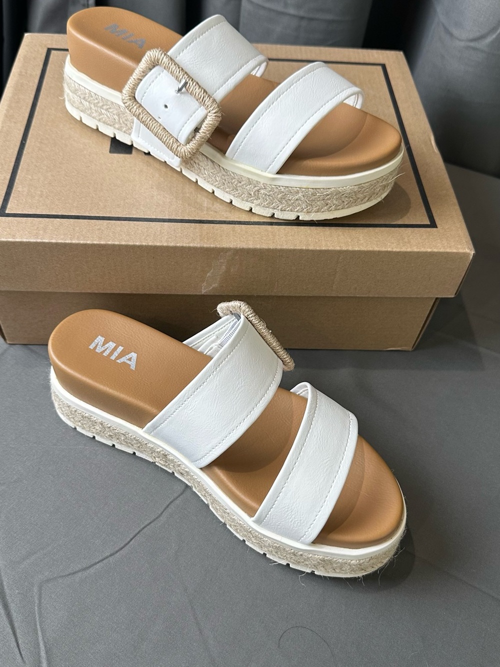 MIA White Double-Strap Espadrille Platform Sandal